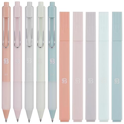 BLIEVE - Aesthetic Highlighters and Gel Pens With Soft Ink And Tip, Bible Highlighters and Pens No Bleed, Dry Fast Easy to Hold, for Bible Journaling Planner School Supplies (Pastel)
