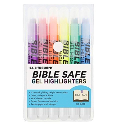 U.S. Office Supply Bible Safe Highlighter Set of 6 Bright Flouresent Colors, Dry Bible Highlighters No Bleed, Fade or Smear, Safe Gel Markers, Accessories, Study Guide