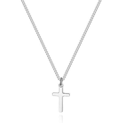 Joxevyia Cross Necklace for Men Silver Stainless Steel Small Cross Pendant with Cuban Chain Necklace Simple Faith Jewelry Christmas Gift for Men Women 16 Inches